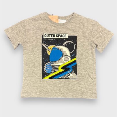 Astronot Baskılı Mavi Payetli Gri Tshirt